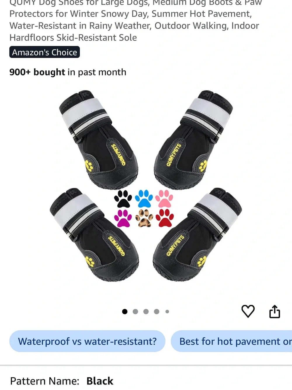 Black Waterproof Dog Boots with Reflective Strap Size 8 for large dog